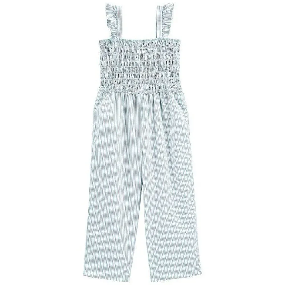 Carter’s Girls Blue Striped Smocked 100% Cotton Sleeveless Jumpsuit Size 5